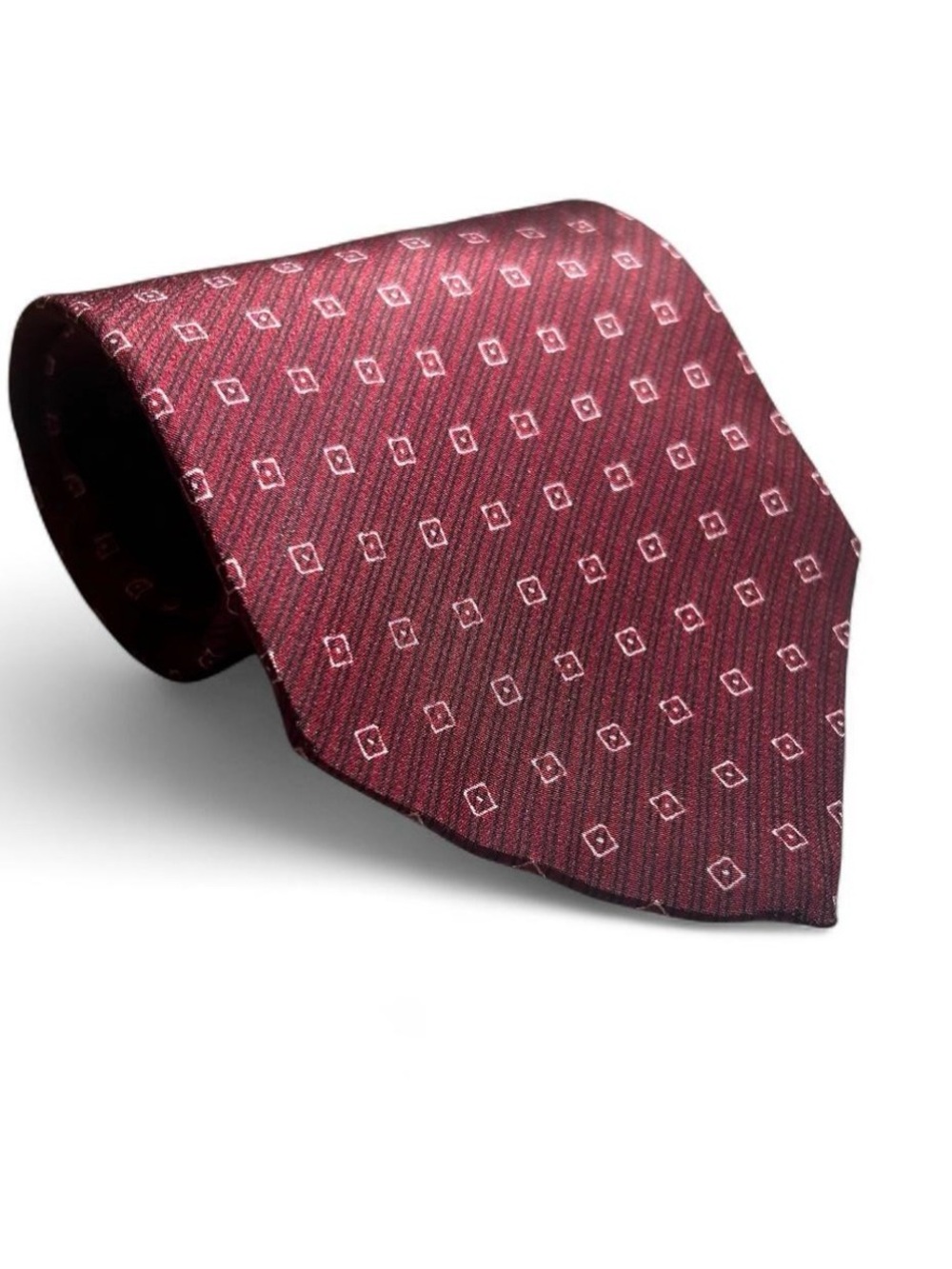 Giorgio Armani Cravatte Tie Burgundy Red Silk Micro Diamond Square Necktie Italy